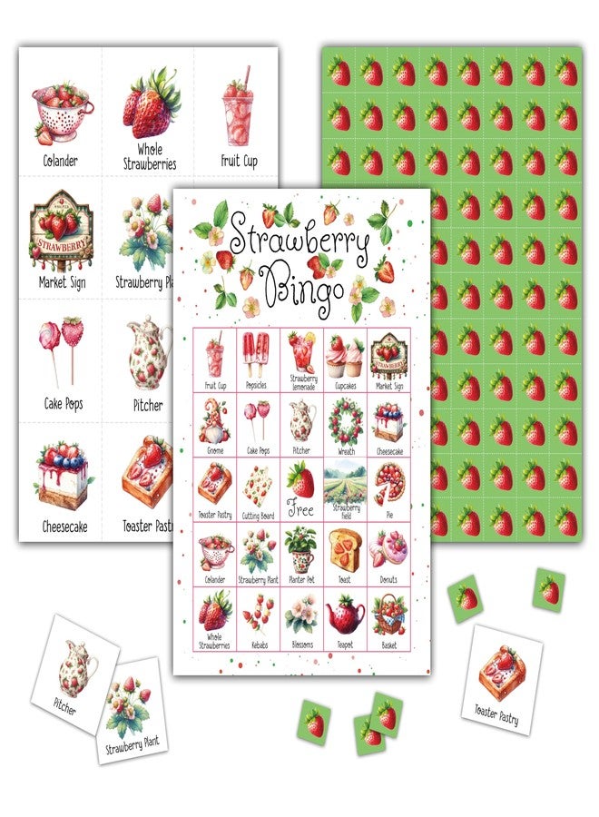 KFNER Strawberry Bingo Games - Summer Berry Bingo Card - 24 Players Bingo Game Set for Adult Family Friends - Indoor Outdoor Activities - Fruit Themed Birthday Party Favors Supplies -C07 - Image 1